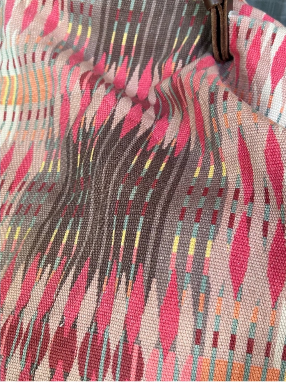Vintage Prana Woven Multicolor Tote Bag with Brown Leather Straps - Picture 4 of 15